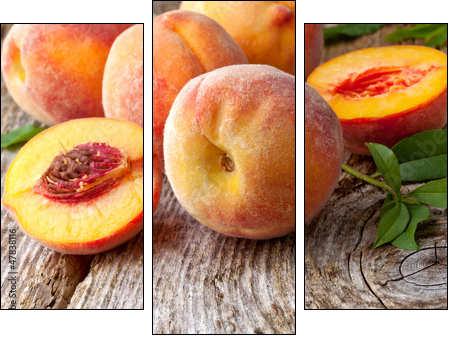 fresh peaches on wood  background - Dreiteiliges Leinwandbild, Triptychon