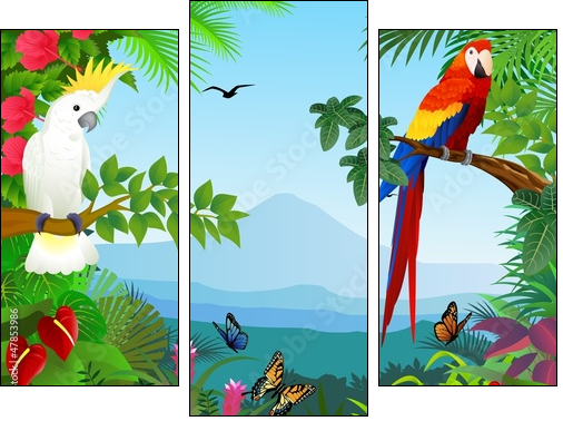 Bird in the beautiful forest - Dreiteiliges Leinwandbild, Triptychon