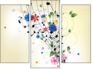 Floral musical background with notes - Dreiteiliges Leinwandbild, Triptychon