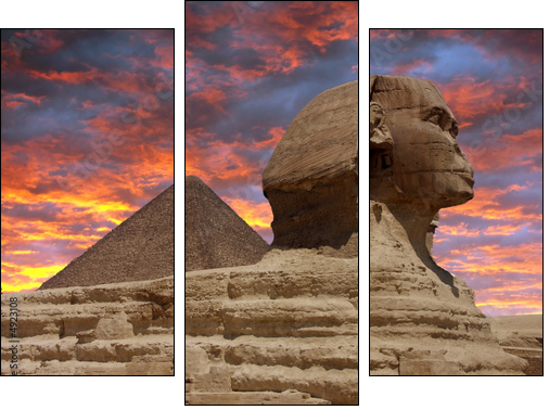 Pyramid and Sphinx at Giza, Cairo - Dreiteiliges Leinwandbild, Triptychon