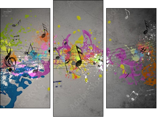 Musical grunge background - Dreiteiliges Leinwandbild, Triptychon