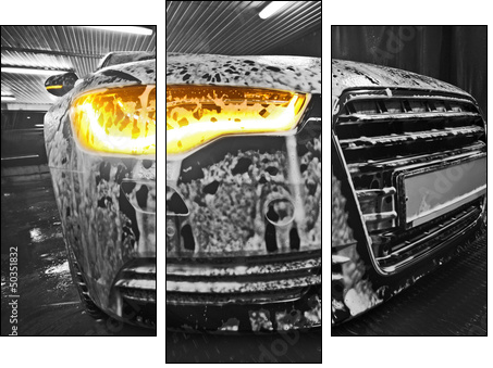 car in foam on sink - Dreiteiliges Leinwandbild, Triptychon