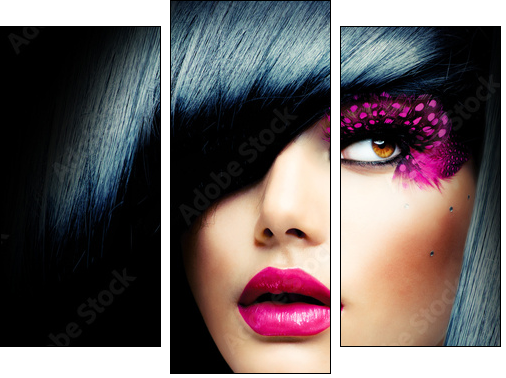 Fashion Brunette Model Portrait. Hairstyle - Dreiteiliges Leinwandbild, Triptychon