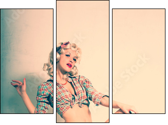 Stylish blonde. Pin-up girl. American style - Dreiteiliges Leinwandbild, Triptychon