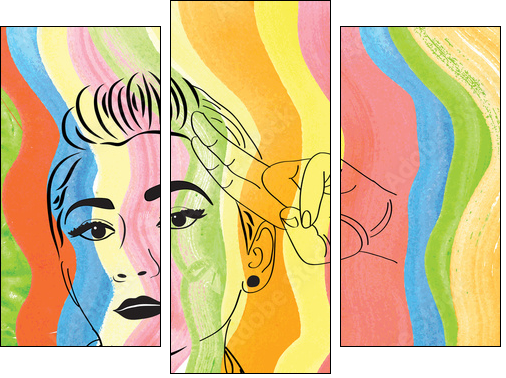 vintage pop art girl - Dreiteiliges Leinwandbild, Triptychon
