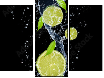 Limes in water splash, isolated on black background - Dreiteiliges Leinwandbild, Triptychon
