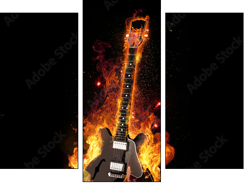 E Gitarre unter Feuer - Dreiteiliges Leinwandbild, Triptychon