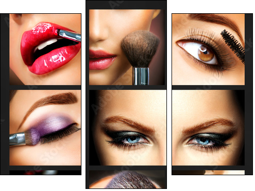 Makeup Collage. Professional Make-up Details. Makeover - Dreiteiliges Leinwandbild, Triptychon