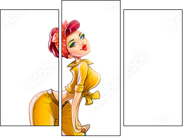 girl auto mechanic pump wheel illustration isolated on white - Dreiteiliges Leinwandbild, Triptychon