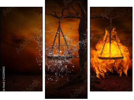 Balance between fire and water - Dreiteiliges Leinwandbild, Triptychon
