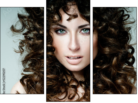 beautiful brunette with curly hair - Dreiteiliges Leinwandbild, Triptychon
