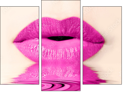 Bouche de femme rose, reflet - Dreiteiliges Leinwandbild, Triptychon