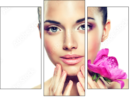 Beauty Portrait. Beautiful Spa Woman Touching her Face - Dreiteiliges Leinwandbild, Triptychon