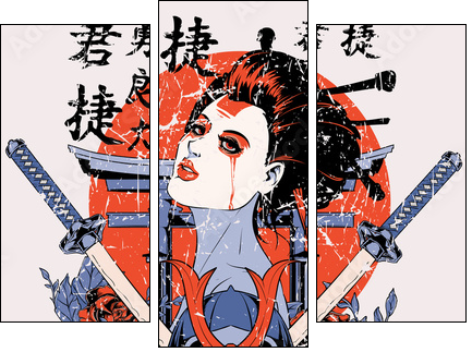 Geisha - Dreiteiliges Leinwandbild, Triptychon