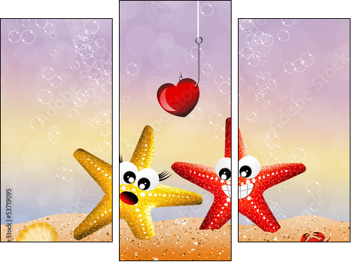 Starfish in love - Dreiteiliges Leinwandbild, Triptychon