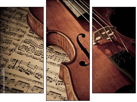 Geige mit Notenblatt - Dreiteiliges Leinwandbild, Triptychon