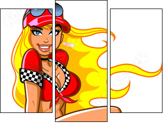 Sexy Blonde Racing Fan - Dreiteiliges Leinwandbild, Triptychon