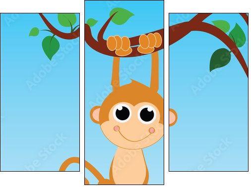 monkey hanging from a tree on abstract sky background - Dreiteiliges Leinwandbild, Triptychon
