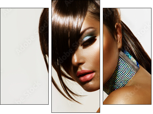 Fashion Beauty Girl. Stylish Haircut and Makeup - Dreiteiliges Leinwandbild, Triptychon
