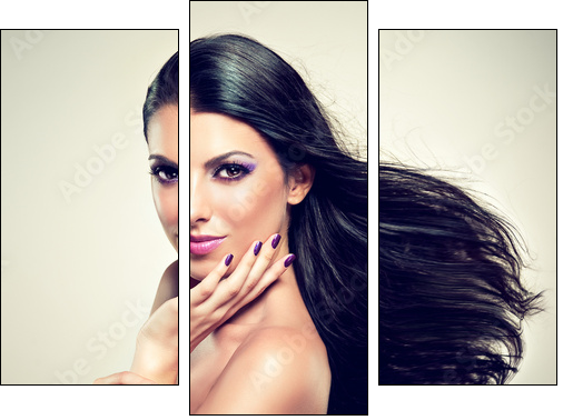 Beautiful brunette with long hair flying - Dreiteiliges Leinwandbild, Triptychon