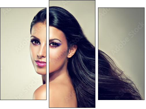 Beautiful brunette with long hair flying - Dreiteiliges Leinwandbild, Triptychon