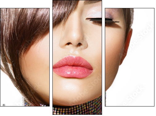 Hairstyle. Beauty Model Girl Portrait with Perfect Makeup - Dreiteiliges Leinwandbild, Triptychon