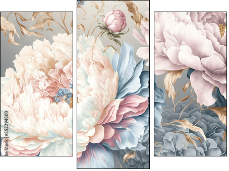 Beautiful peonies, abstract floral design in pastel colors for prints, postcards or wallpaper - Dreiteiliges Leinwandbild, Triptychon