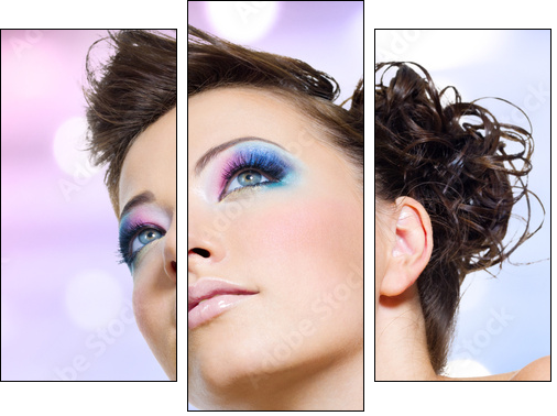 Closeup face with fashion bright pink makeup - Dreiteiliges Leinwandbild, Triptychon