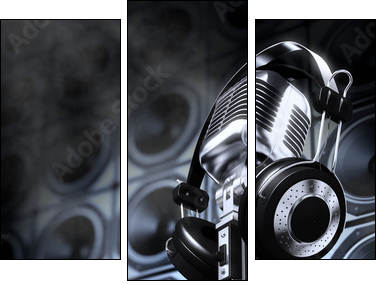 Microphone and headphones - Dreiteiliges Leinwandbild, Triptychon