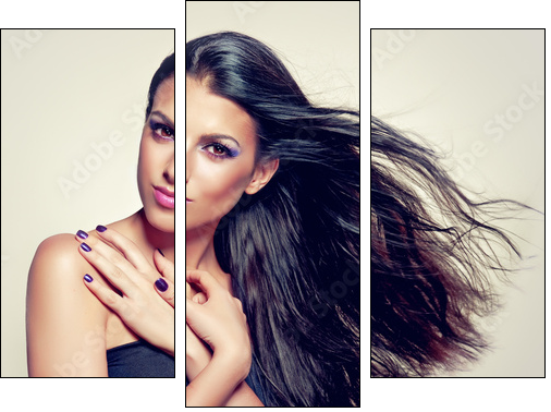 Beautiful brunette with long hair flying - Dreiteiliges Leinwandbild, Triptychon