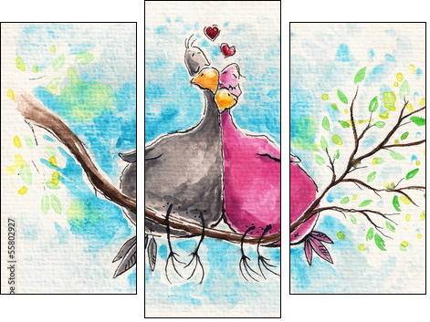 Birds in love - Dreiteiliges Leinwandbild, Triptychon