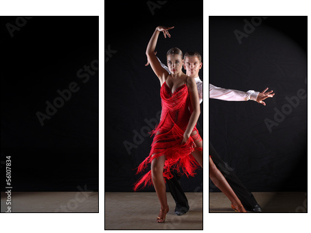 dancers in ballroom against black background - Dreiteiliges Leinwandbild, Triptychon