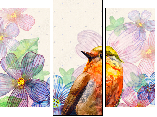 Floral retro card watercolor - Dreiteiliges Leinwandbild, Triptychon