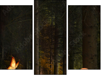Enchanted nature series - Mushrooms path - Dreiteiliges Leinwandbild, Triptychon