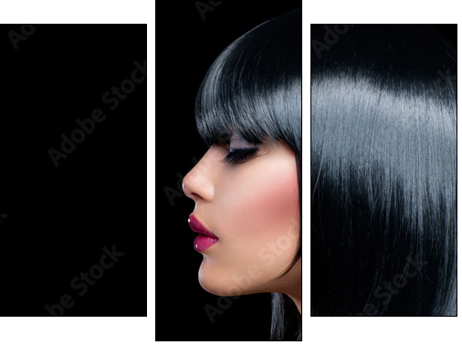 Beautiful Brunette Girl. Beauty Woman with Short Black Hair - Dreiteiliges Leinwandbild, Triptychon
