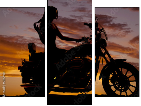 Silhouette of woman sitting on motorcycle - Dreiteiliges Leinwandbild, Triptychon