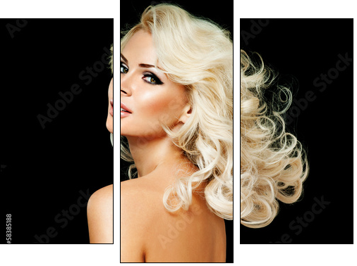 beautiful blonde woman  with perfect curly hair - Dreiteiliges Leinwandbild, Triptychon