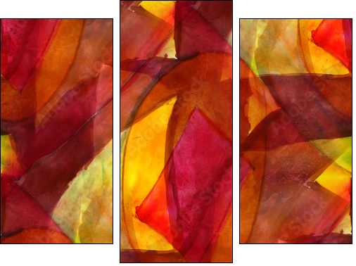 seamless cubism red, yellow abstract art Picasso texture waterco - Dreiteiliges Leinwandbild, Triptychon