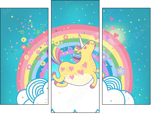 Unicorn rainbow in the clouds - Dreiteiliges Leinwandbild, Triptychon