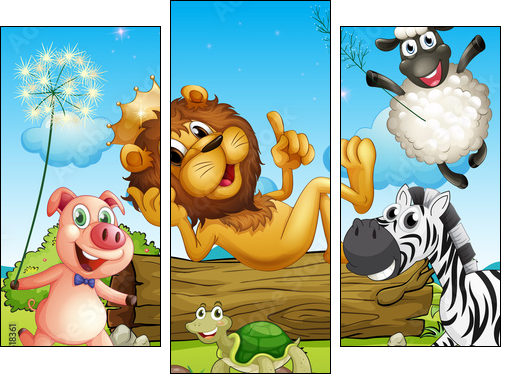 A king lion surrounded with animals - Dreiteiliges Leinwandbild, Triptychon
