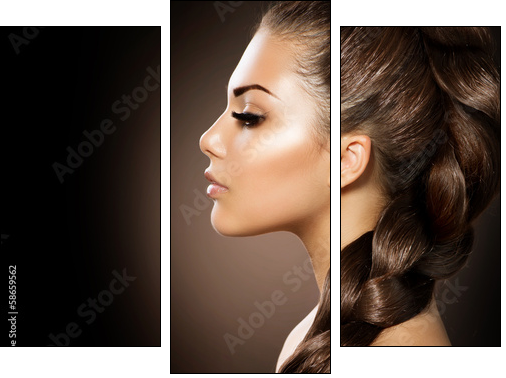 Hair Braid. Beautiful Woman with Healthy Long Hair - Dreiteiliges Leinwandbild, Triptychon
