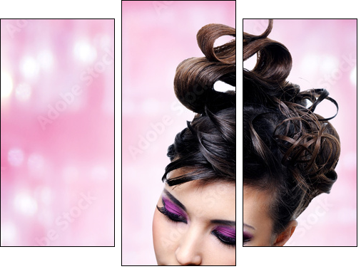 Face of beautiful woman with fashion hairstyle and glamour makeu - Dreiteiliges Leinwandbild, Triptychon