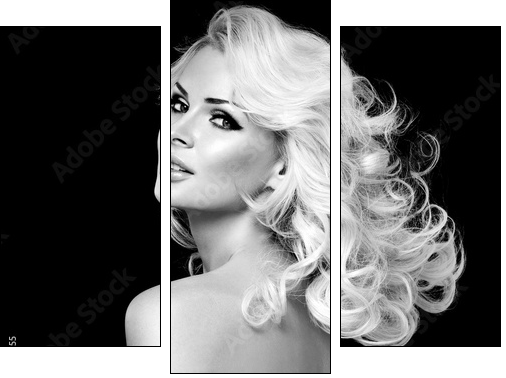beautiful blonde woman  with perfect curly hair - Dreiteiliges Leinwandbild, Triptychon