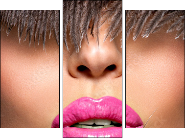  Closeup Beautiful female lips with pink  lipstick - Dreiteiliges Leinwandbild, Triptychon