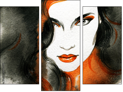 Beautiful woman.  Hand painted fashion illustration - Dreiteiliges Leinwandbild, Triptychon