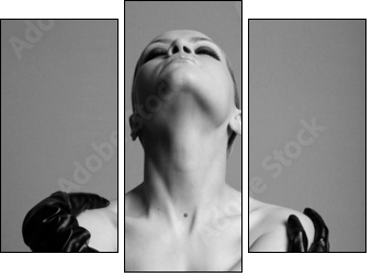 nude elegant girl with the gloves. Studio fashion photo. - Dreiteiliges Leinwandbild, Triptychon
