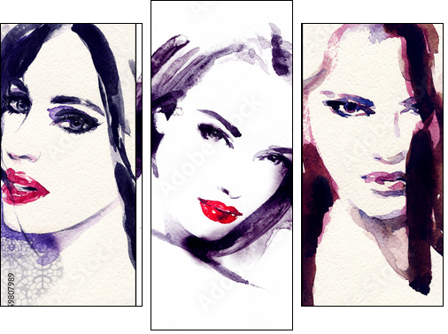 Beautiful woman. watercolor illustration - Dreiteiliges Leinwandbild, Triptychon