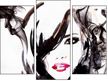 Beautiful woman. watercolor illustration - Dreiteiliges Leinwandbild, Triptychon