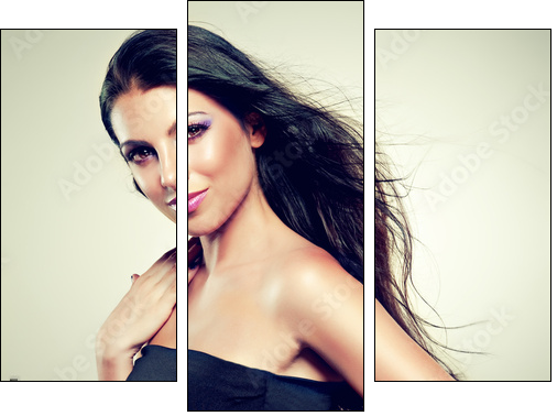 Beautiful brunette with long hair flying - Dreiteiliges Leinwandbild, Triptychon