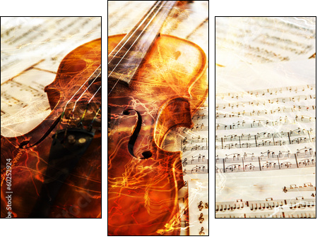 Old violin lying on the sheet of music - Dreiteiliges Leinwandbild, Triptychon